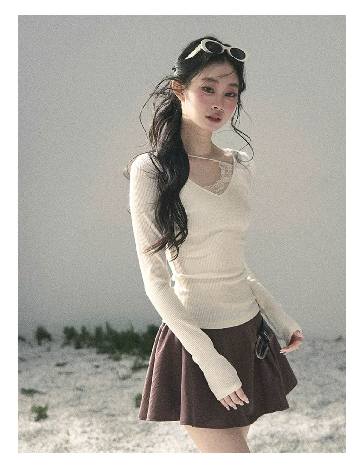 Deep V Lace Knit Top