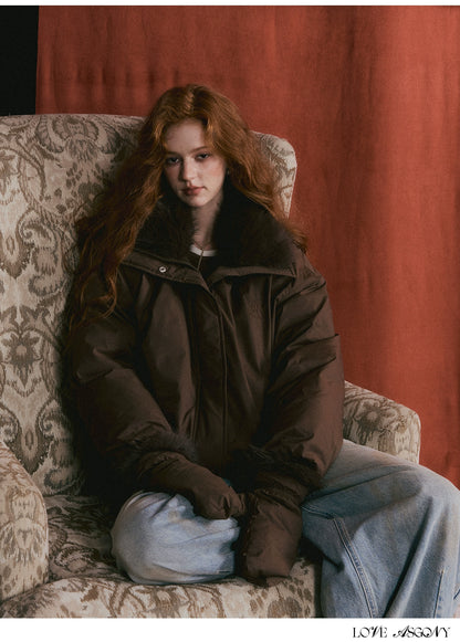 Fur-Collar Short Down Puffer Jacket