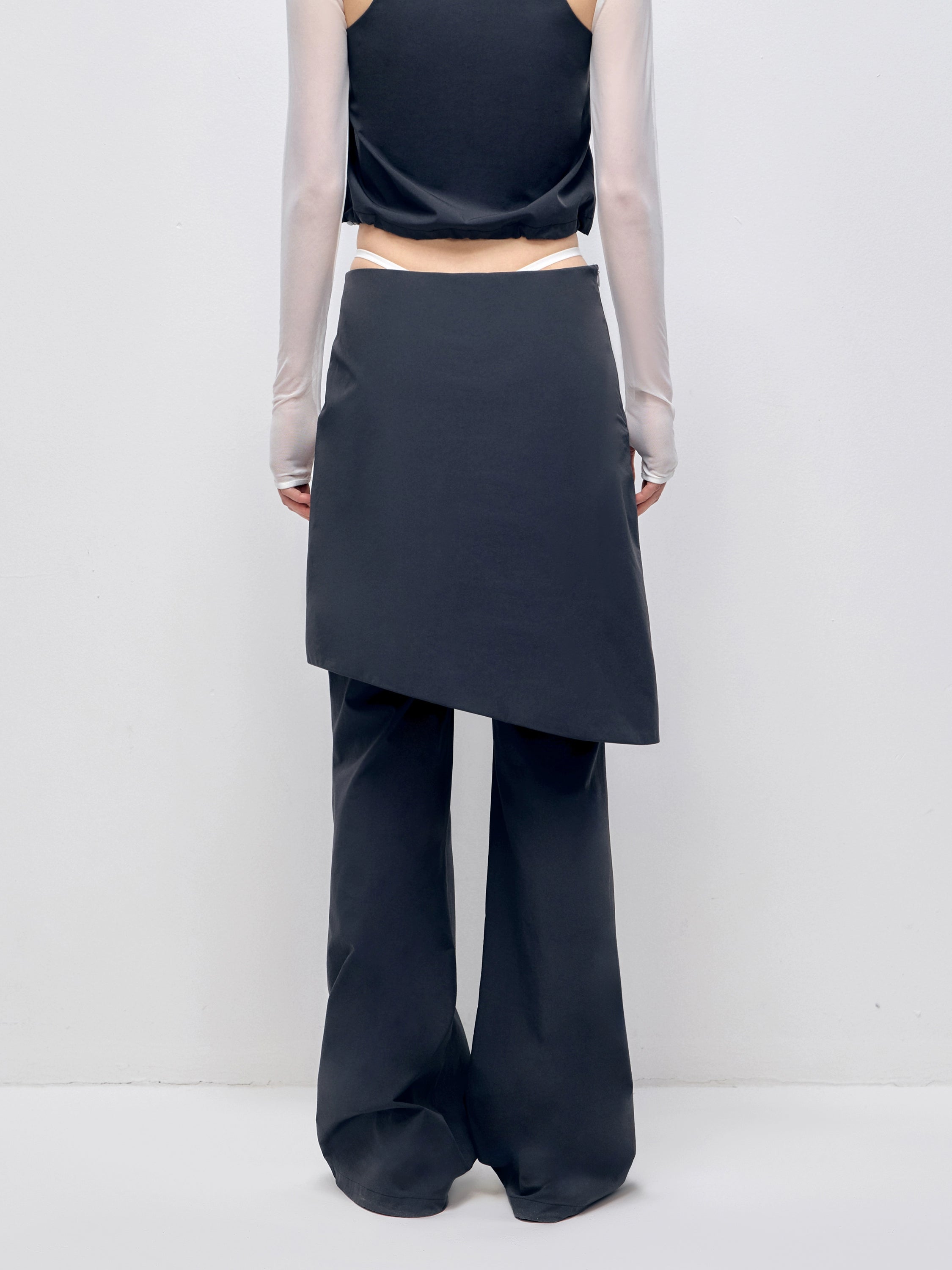 Color Blocking Fake Two-piece Zipper Slightly Flared Skirt