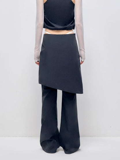 Color Blocking Fake Two-piece Zipper Slightly Flared Skirt