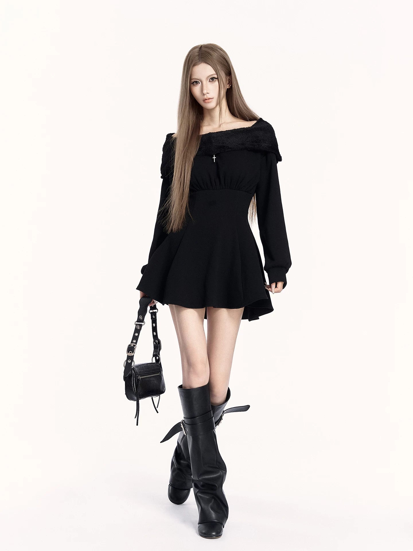 Hooded Fleece Waist-Cinching Sweatshirt Dress