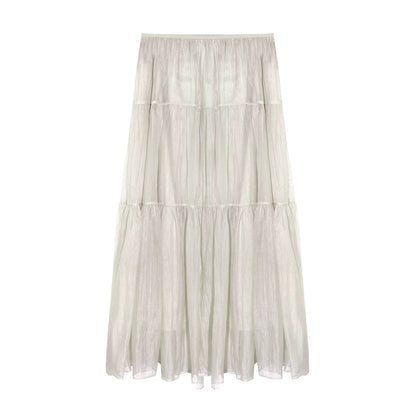 Pearlescent Textured Tiered A-Line Midi Skirt