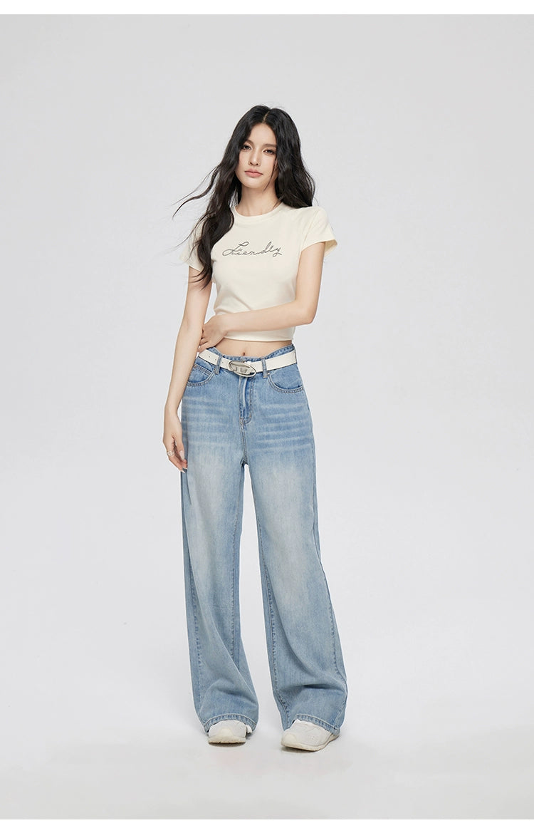 Blue Lyocell Tencel Jeans Wide-Leg Pants