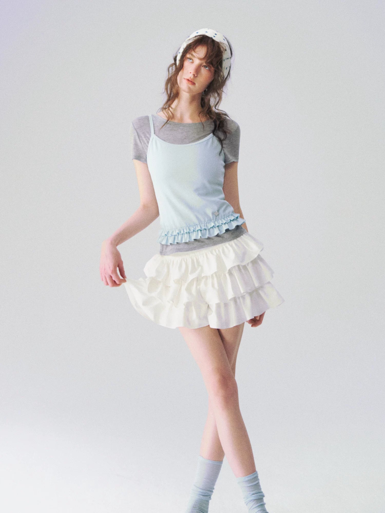 Layered Ruffle Trim Two-Piece Short Sleeve Top