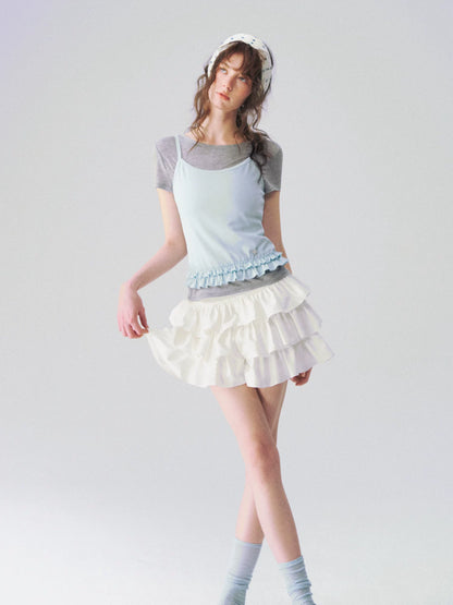 Layered Ruffle Trim Two-Piece Short Sleeve Top