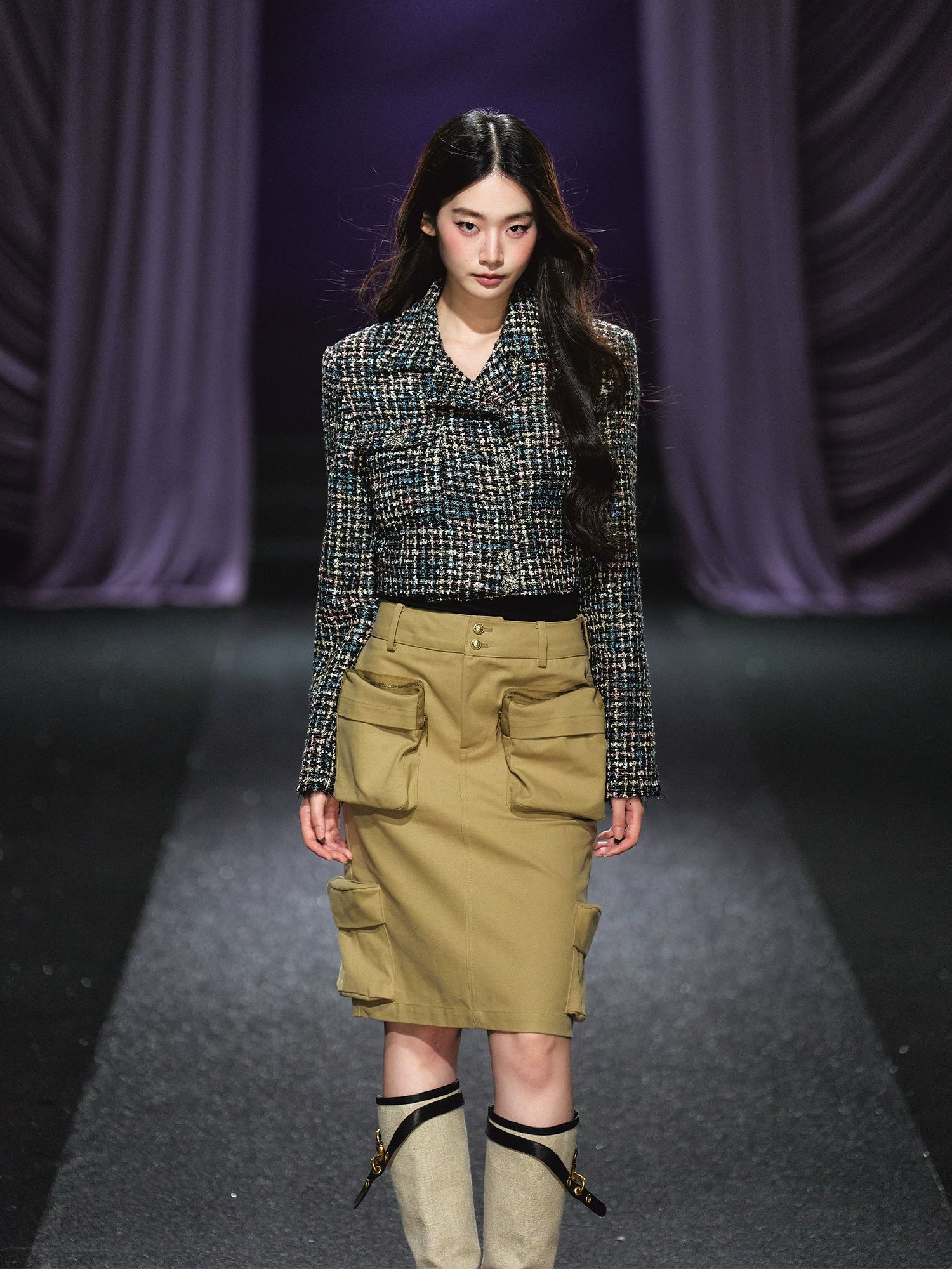 Tweed Asymmetric Button Cropped Jacket