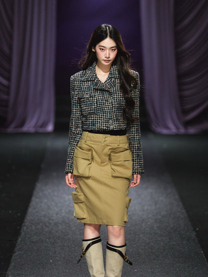 Tweed Asymmetric Button Cropped Jacket