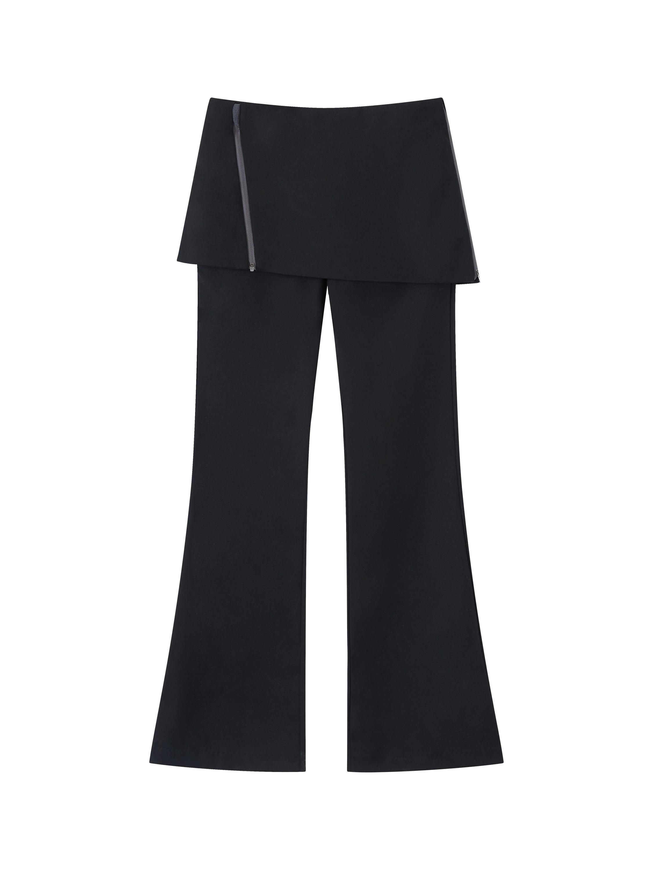 Color Block Asymmetrical Zipper Flared Skirt Pants