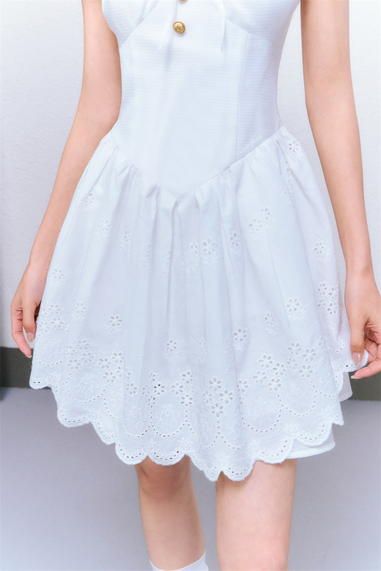 White Lace Bubble Mini Dress - CHINASQUAD