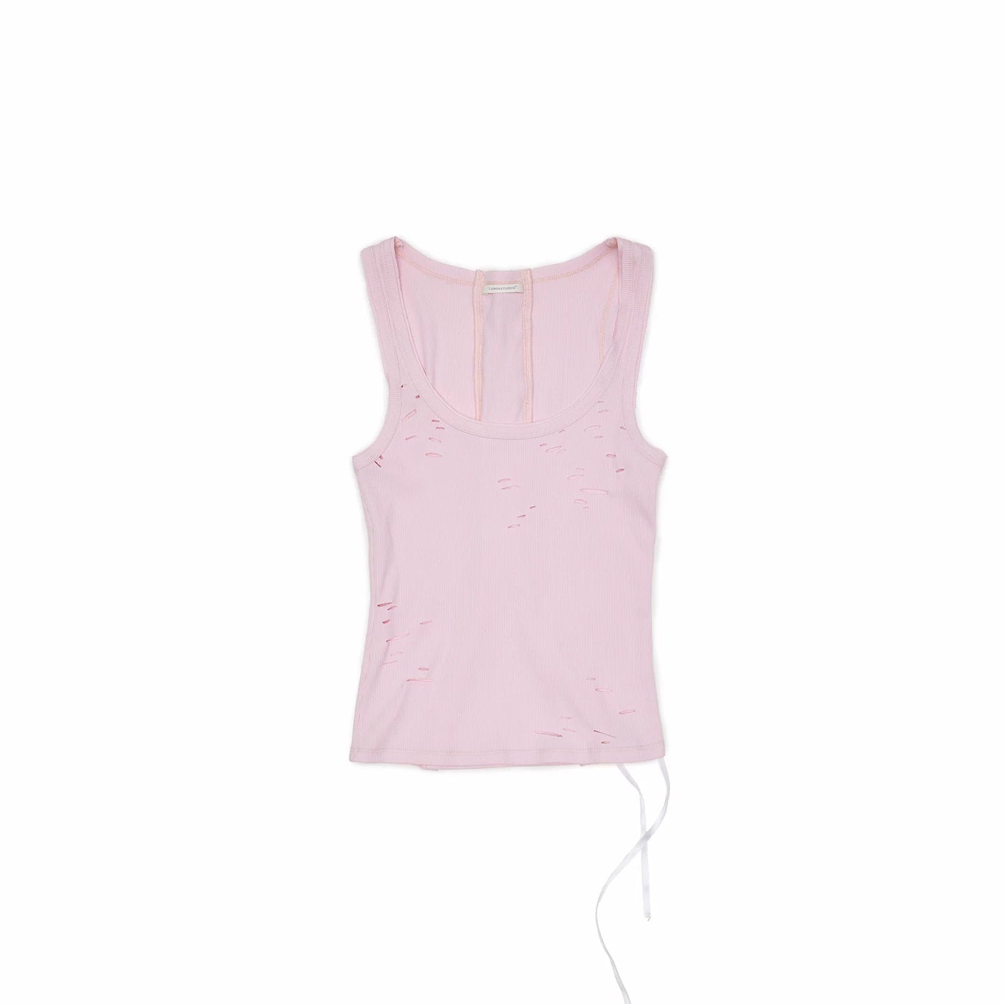 Distressed Lace-Up U-Neck Knit Tank Top 1Jinn Studio