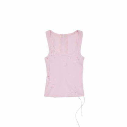 Distressed Lace-Up U-Neck Knit Tank Top 1Jinn Studio