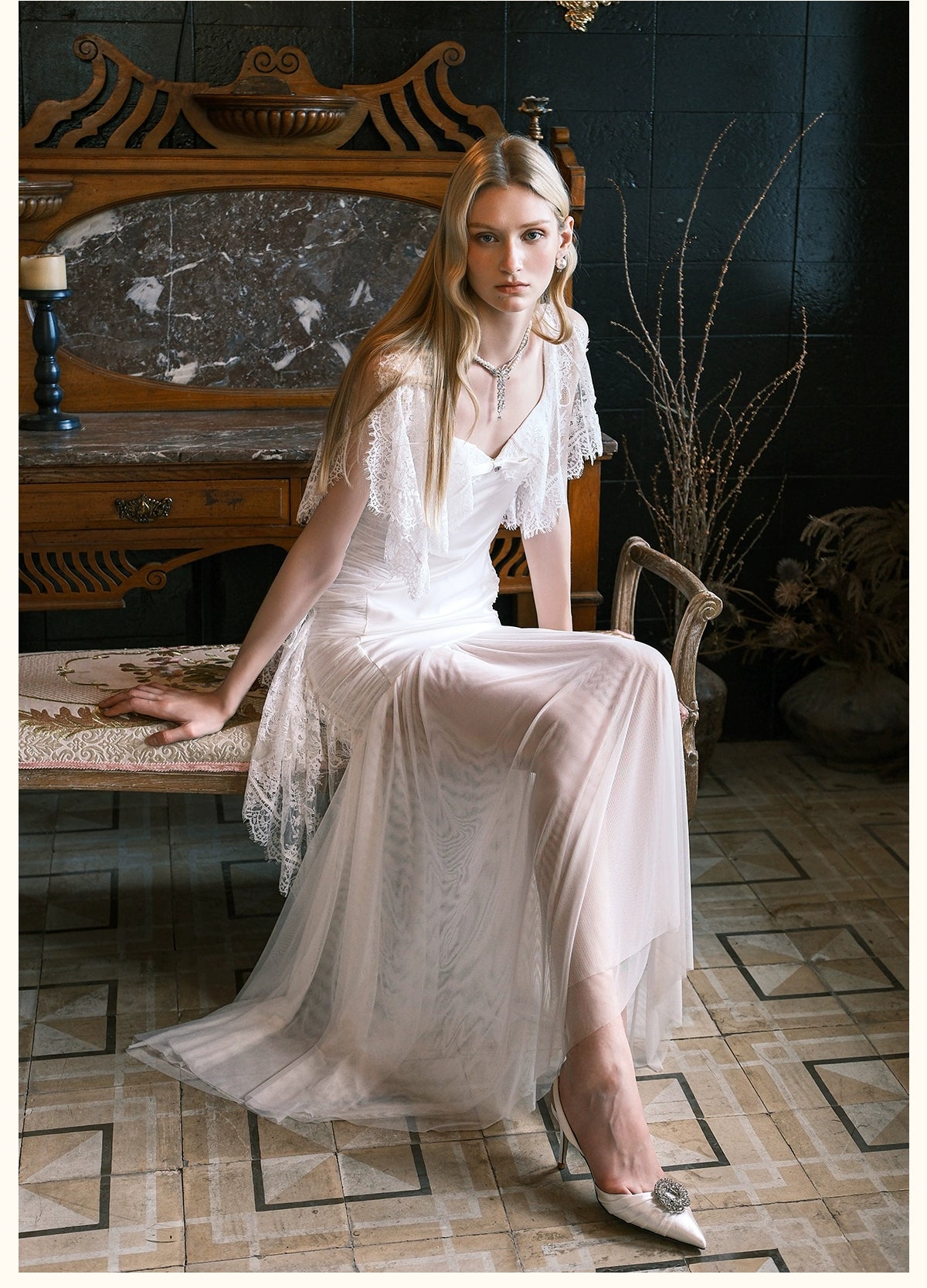 Fille Lace Panel Mesh Mermaid Dress