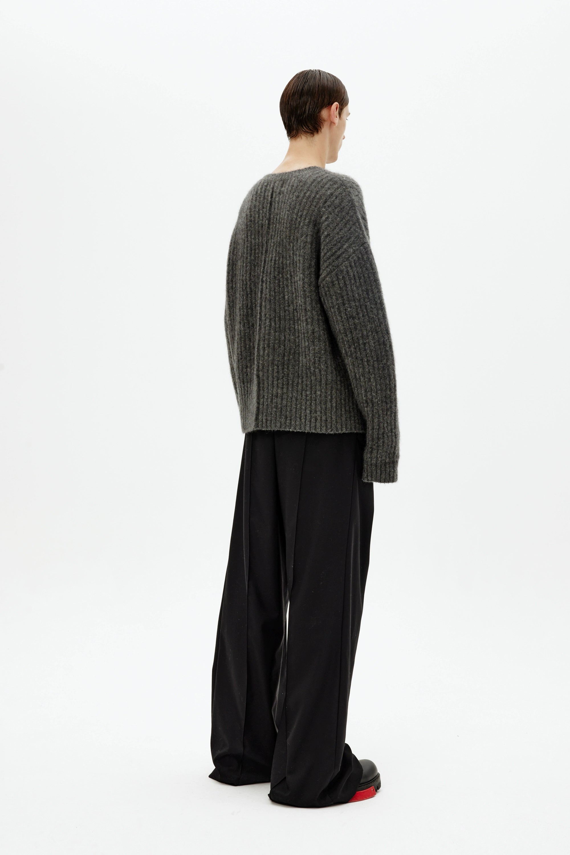 Mohair Wool Multi-Button Crewneck