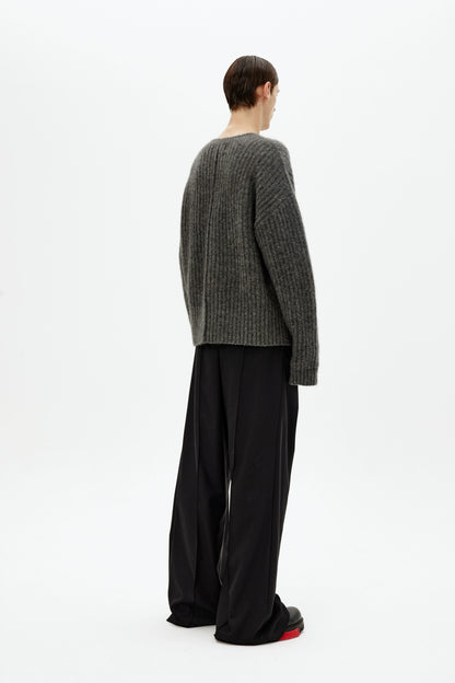 Mohair Wool Multi-Button Crewneck