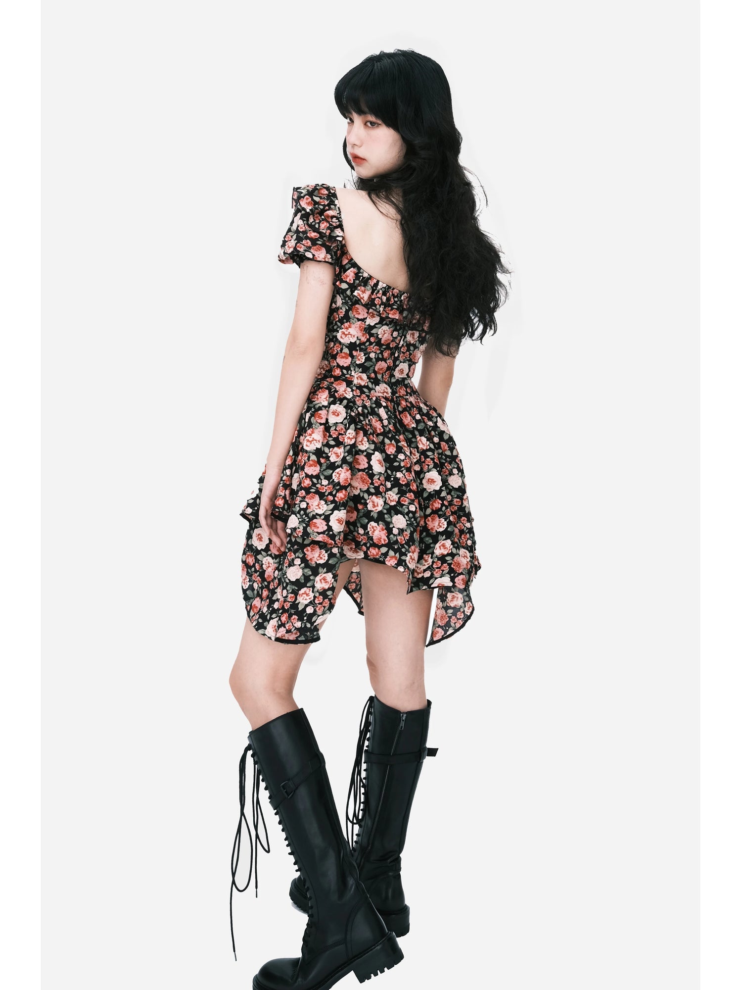 Lace-Up Asymmetric Waist-Defined Dress