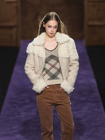 Faux Shearling Fitted Fur-Collar Jacket