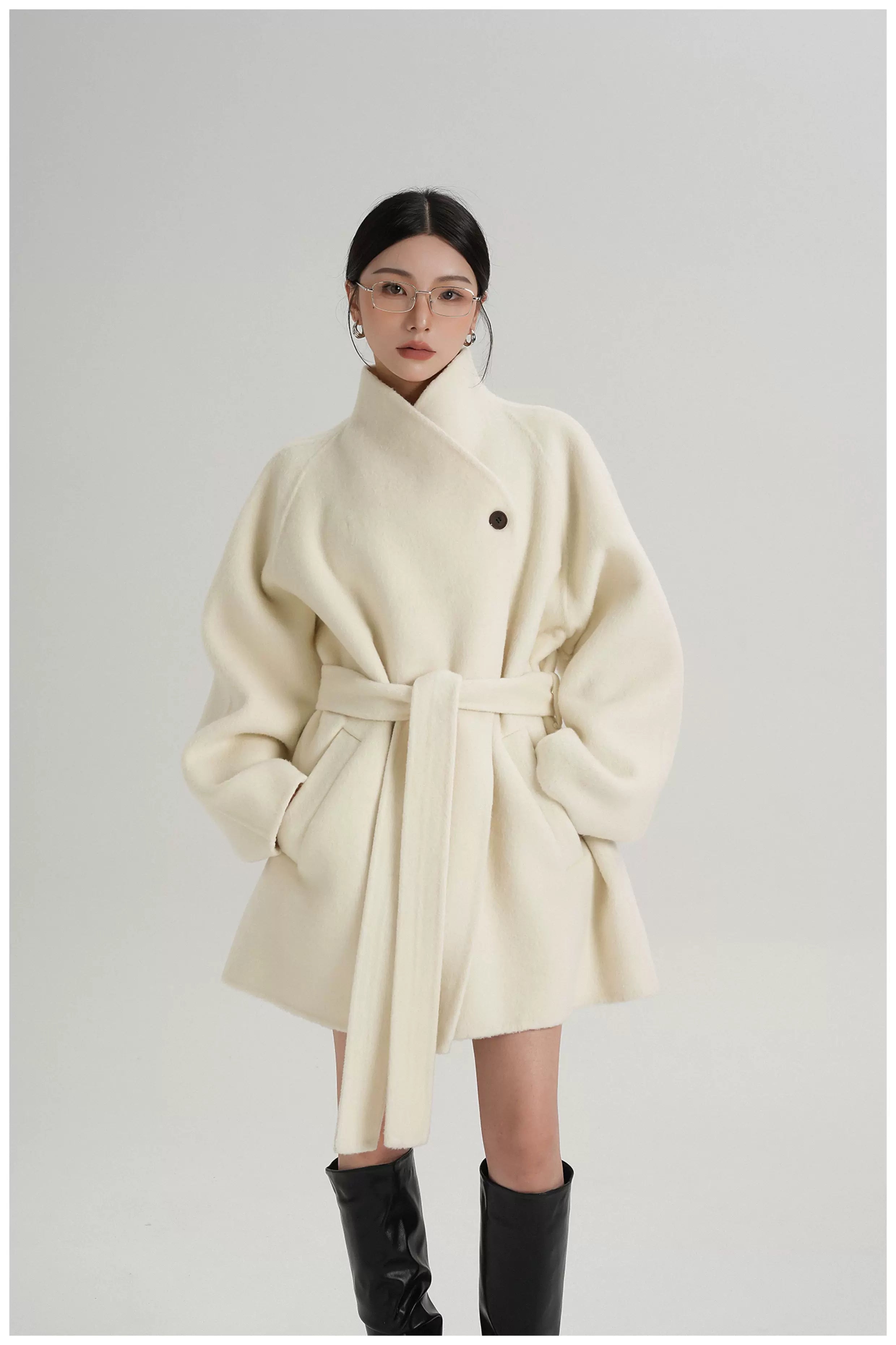 Tie-Belt Mid-Length Double-Faced Wool Jacket