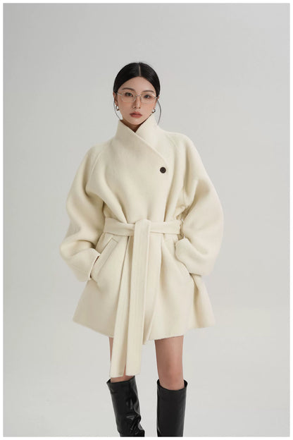 Tie-Belt Mid-Length Double-Faced Wool Jacket