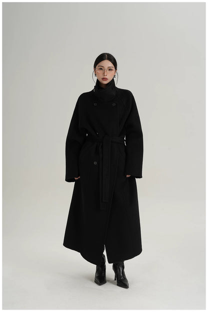 Armor-Collar Long Wool Coat