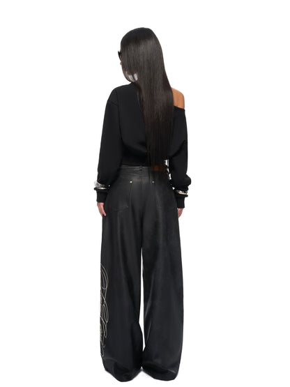 Crop Sweatshirt &amp; Faux Leather Pants Set