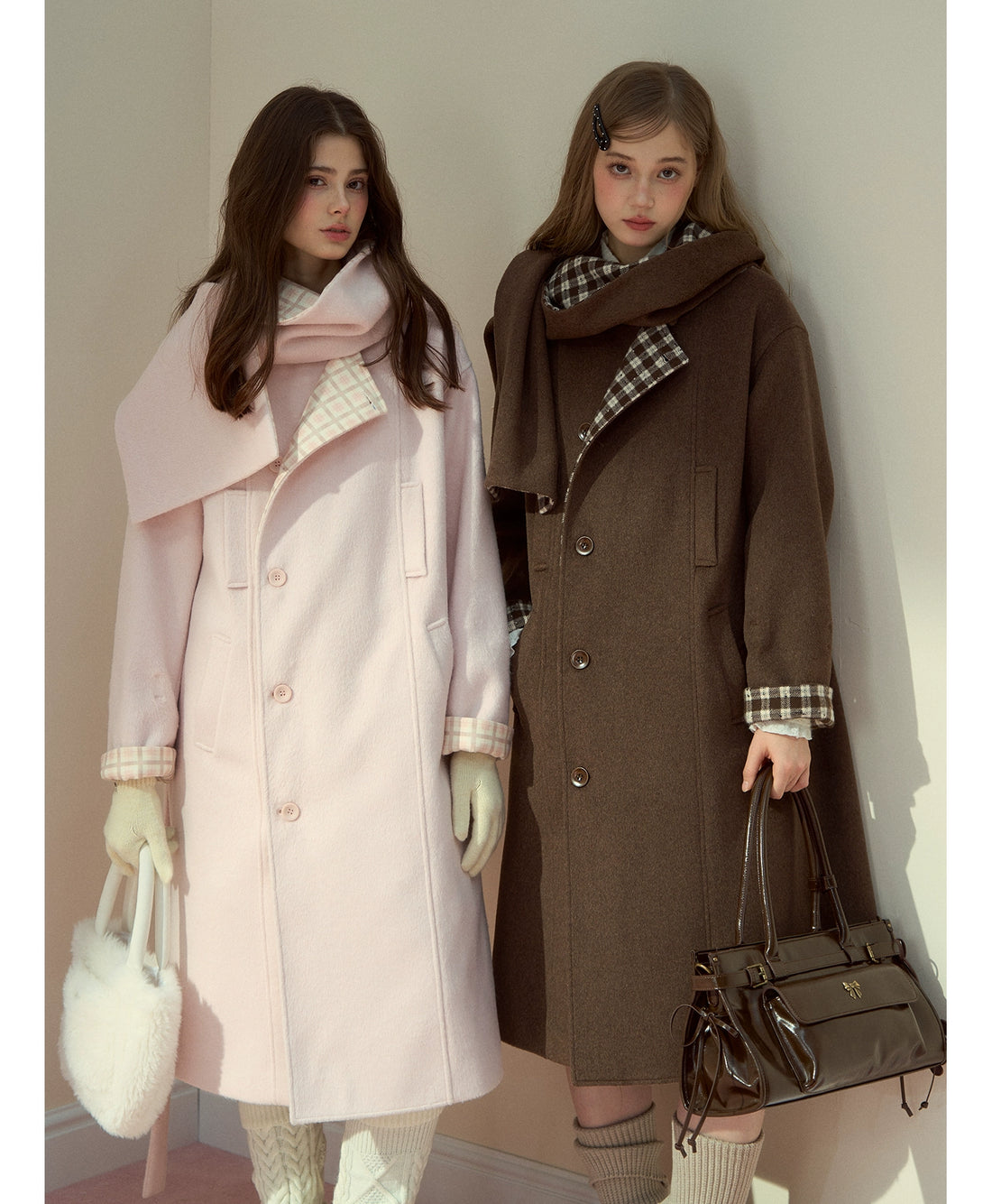 Berlin Avenue Wool Check Scarf Coat