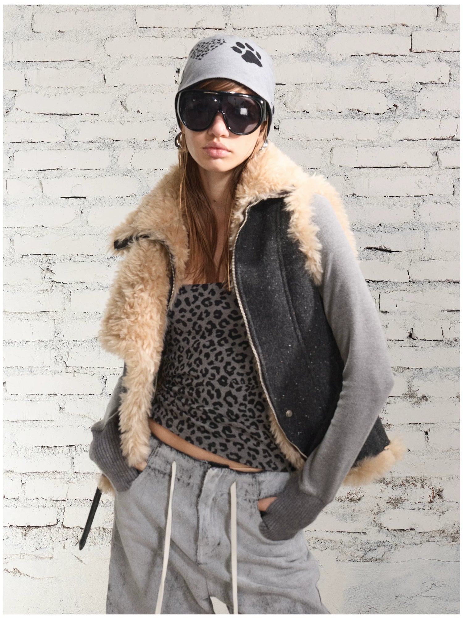 Vintage Shearling Wool-Blend Collared Vest