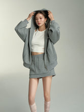 Grey Button-Up Hooded Sweatshirt & Skirt Set - CHINASQUAD