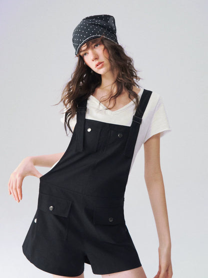 Linen Blend Utility Suspender Shorts