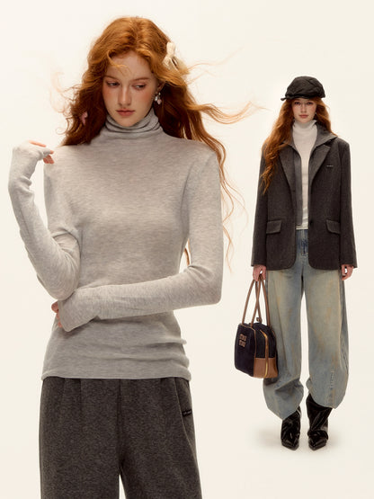 Wool Blend Turtleneck Slim-Fit Knit T-Shirt