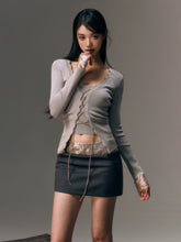 Gray Lace Up Cardigan & Tank Top Set - CHINASQUAD