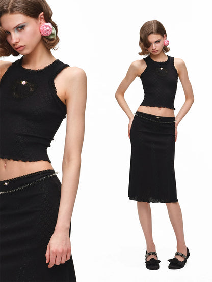 Snoopy Jacquard Knit Tank &amp; Midi Skirt Set 1Jinn Studio