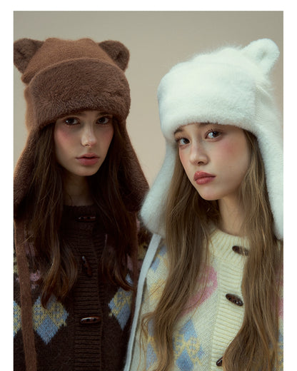 Teddy Earflap Angora-Blend Plush Hat