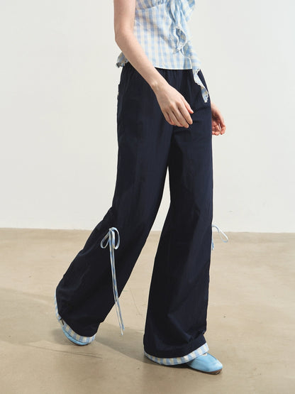 Floral-Patchwork Lightweight Checkered Utility Pants