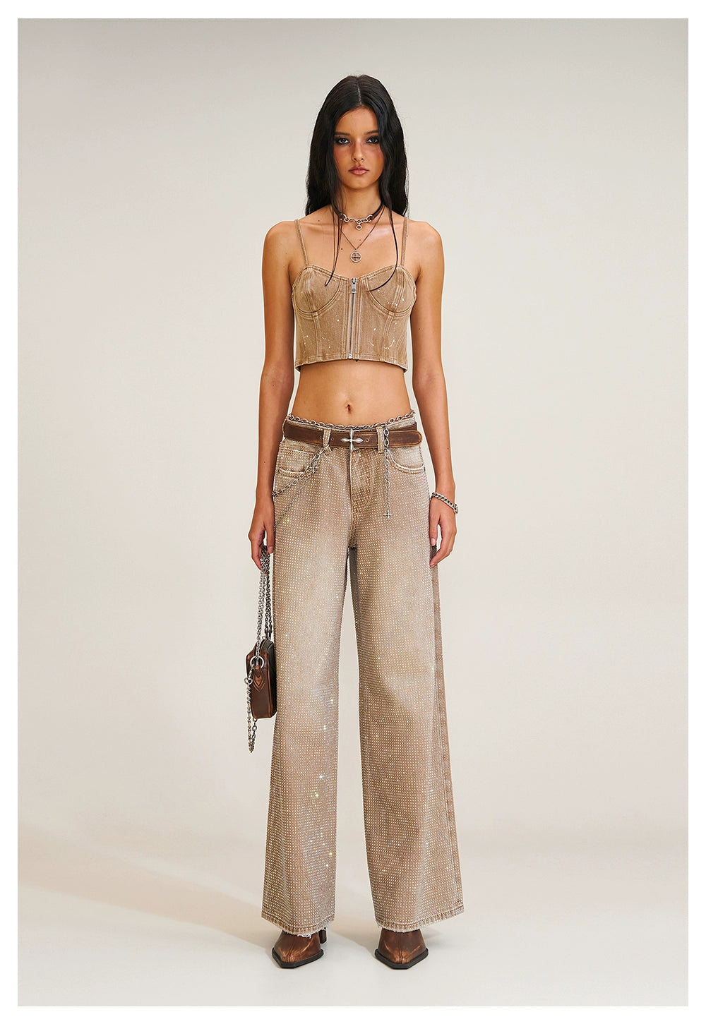 Wild Diamond Handcrafted Wide-Leg Denim Pants