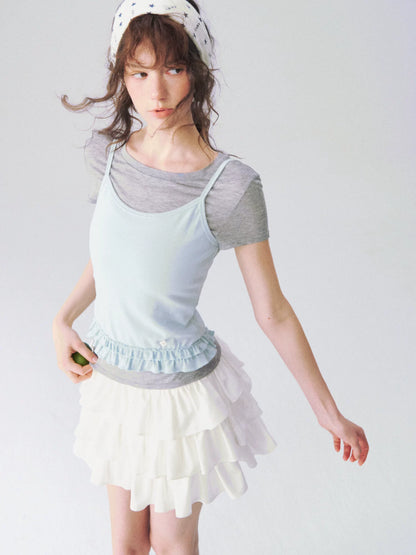 Layered Ruffle Trim Two-Piece Short Sleeve Top