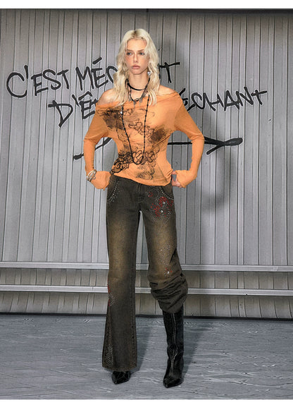 Lyocell Off-Shoulder Knit Crewneck