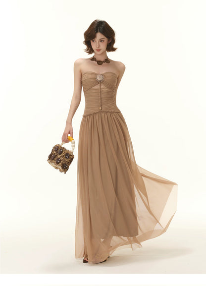 Greek Goddess Strapless Corset Maxi Dress