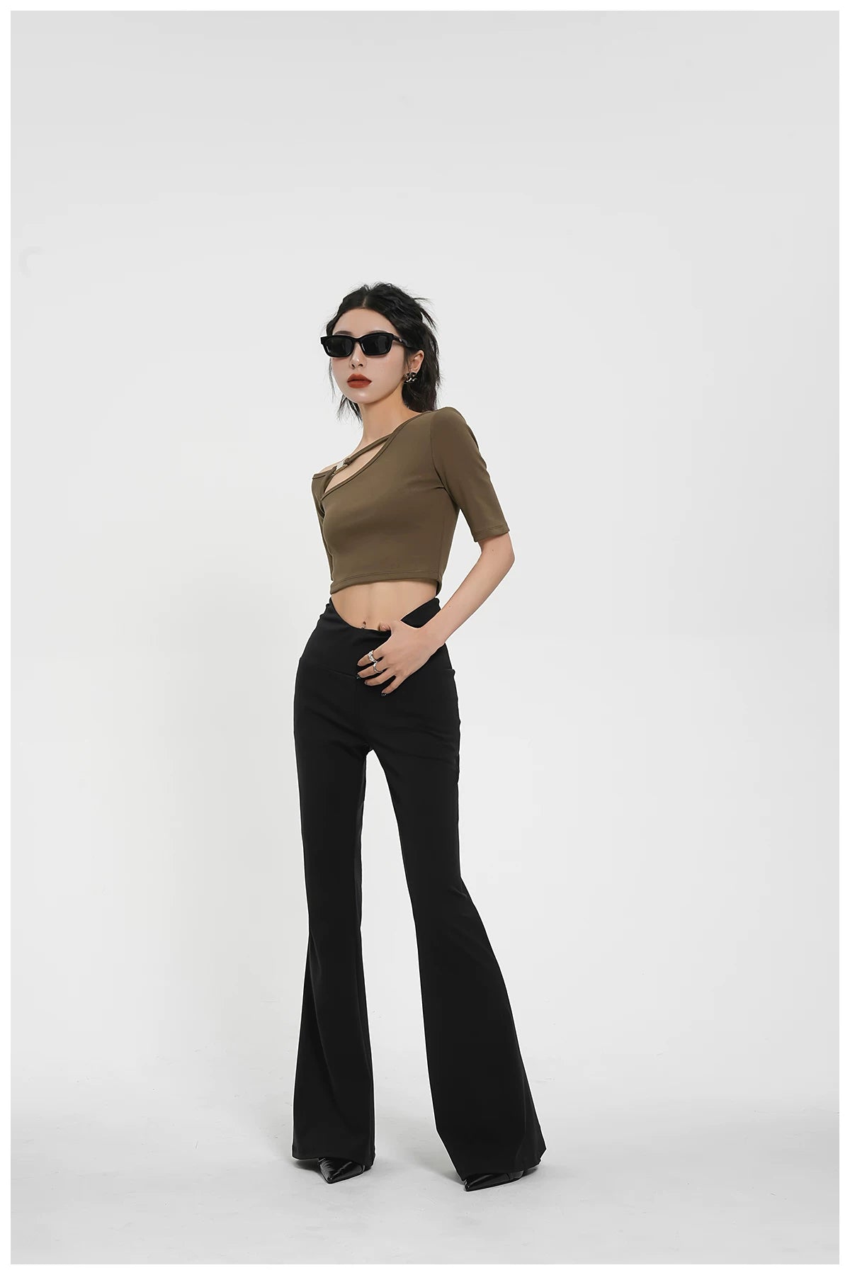Asymmetric One-Shoulder Cropped Stretch T-Shirt