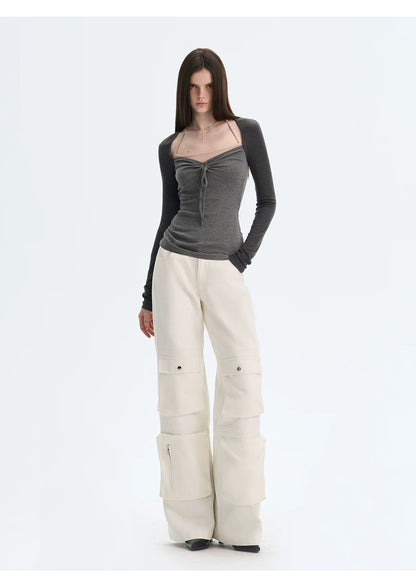 Layered Halter-Effect Long-Sleeve T-Shirt