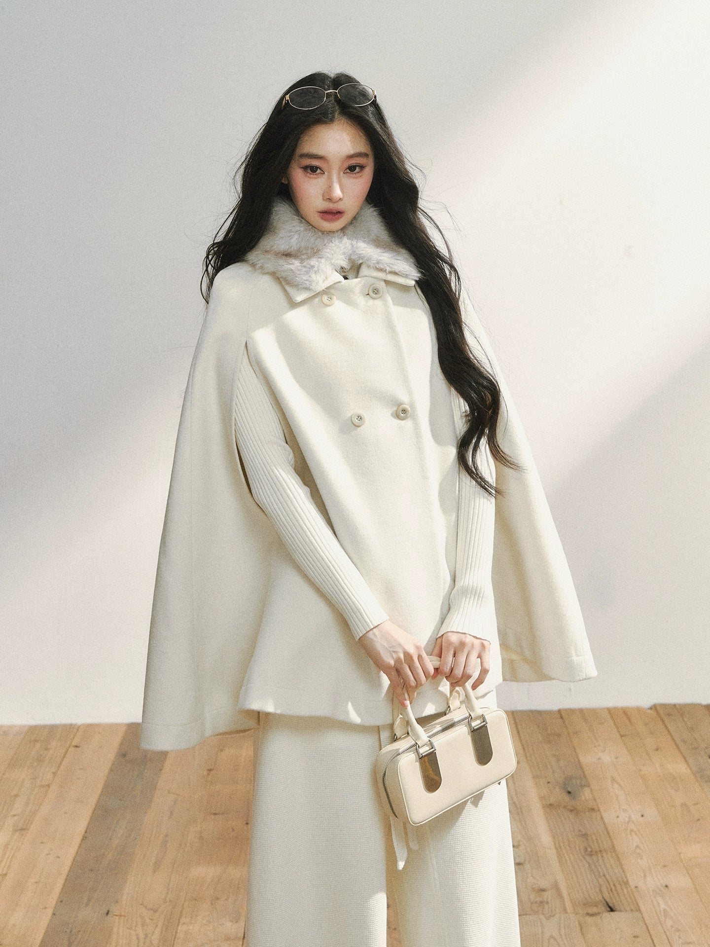 Elegant Two-Tone Wool Cape