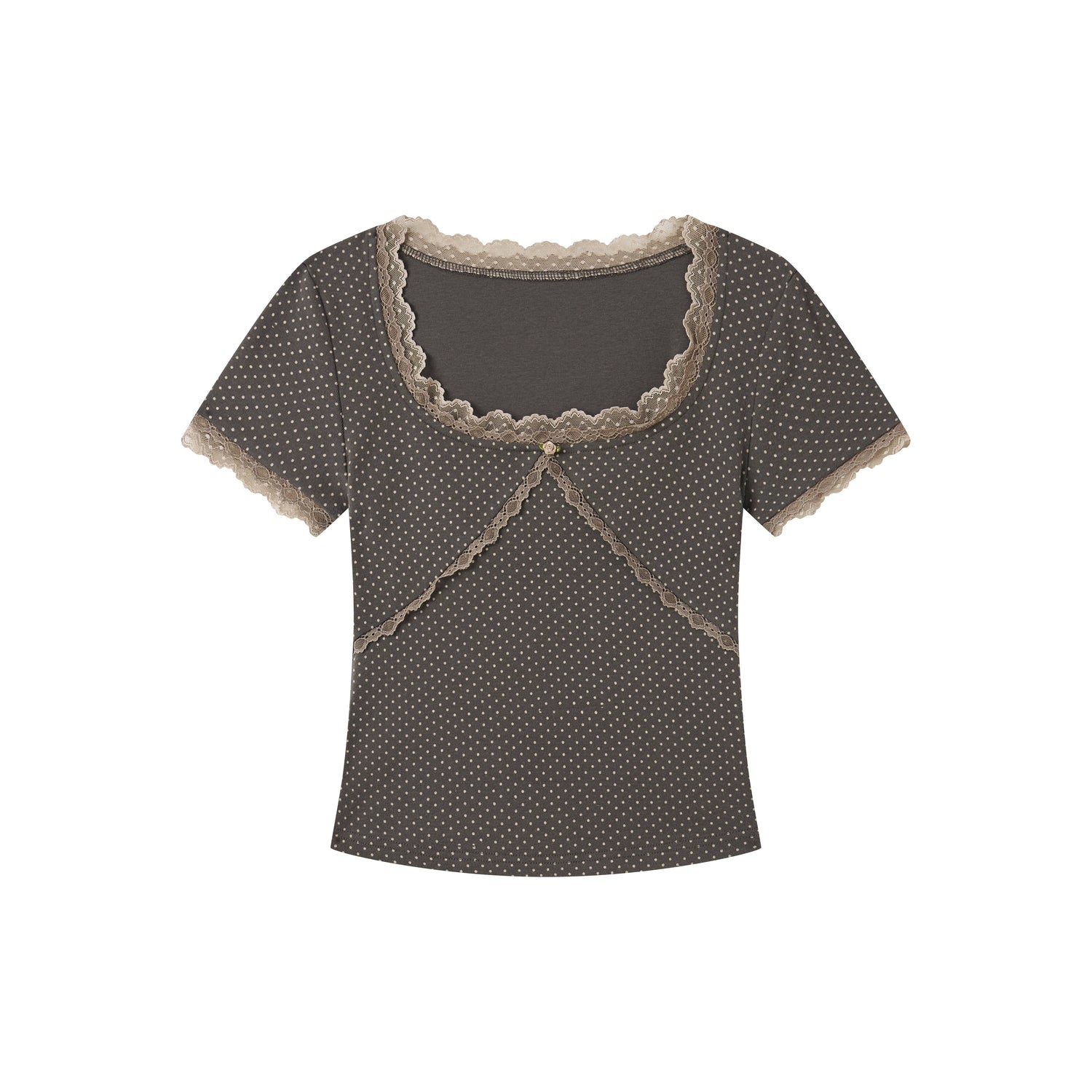 Vintage Lace Square-Neck Fitted T-Shirt