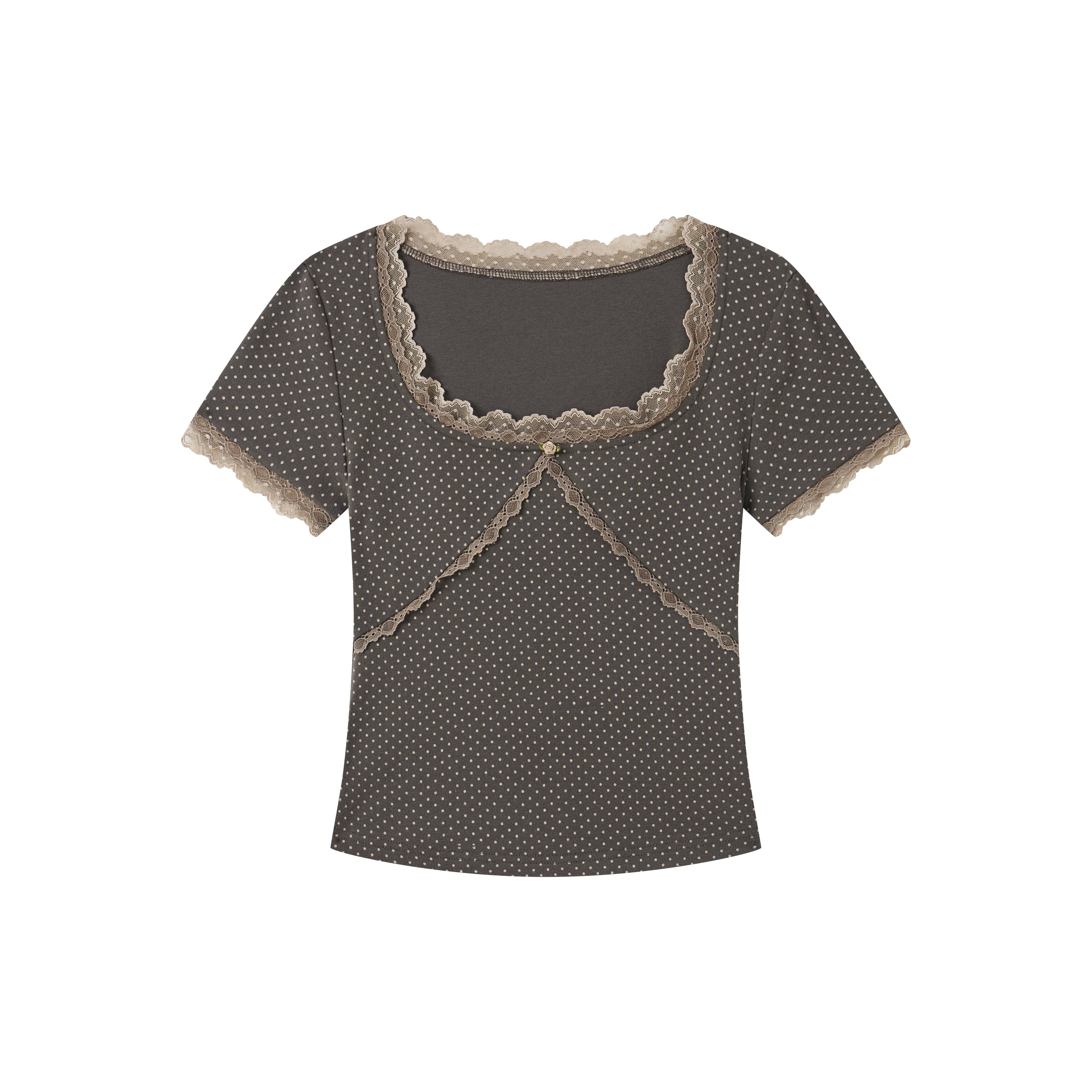 Vintage Lace Square-Neck Fitted T-Shirt