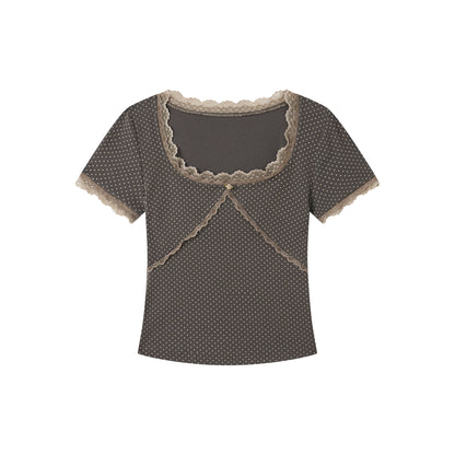 Vintage Lace Square-Neck Fitted T-Shirt