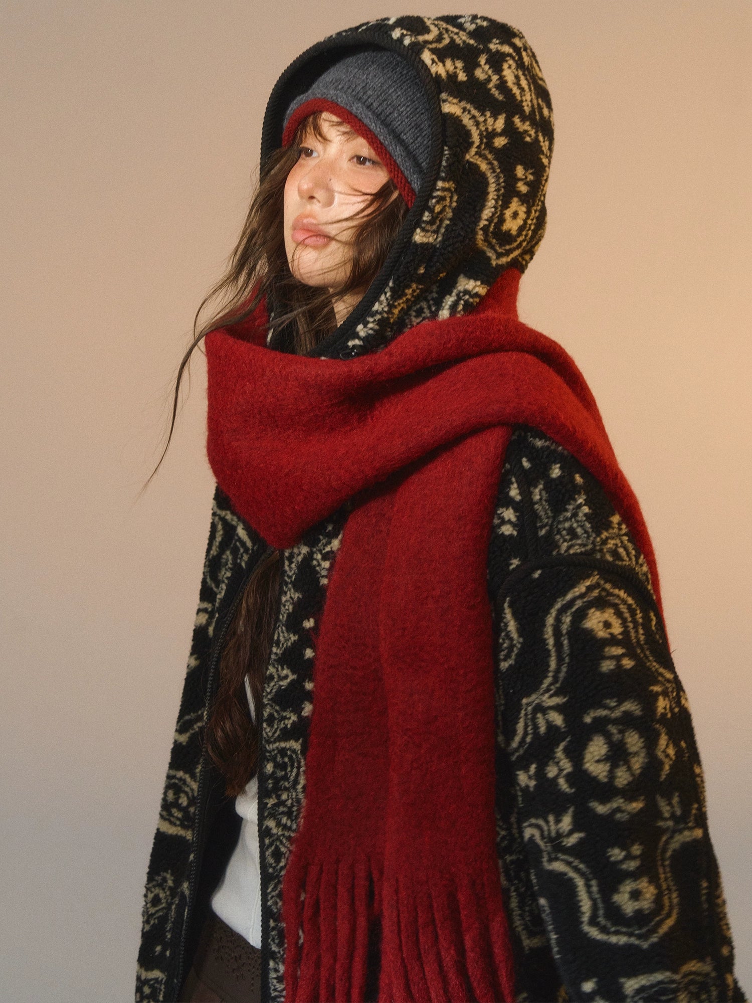 Jacquard Fleece Hooded Casual Jacket