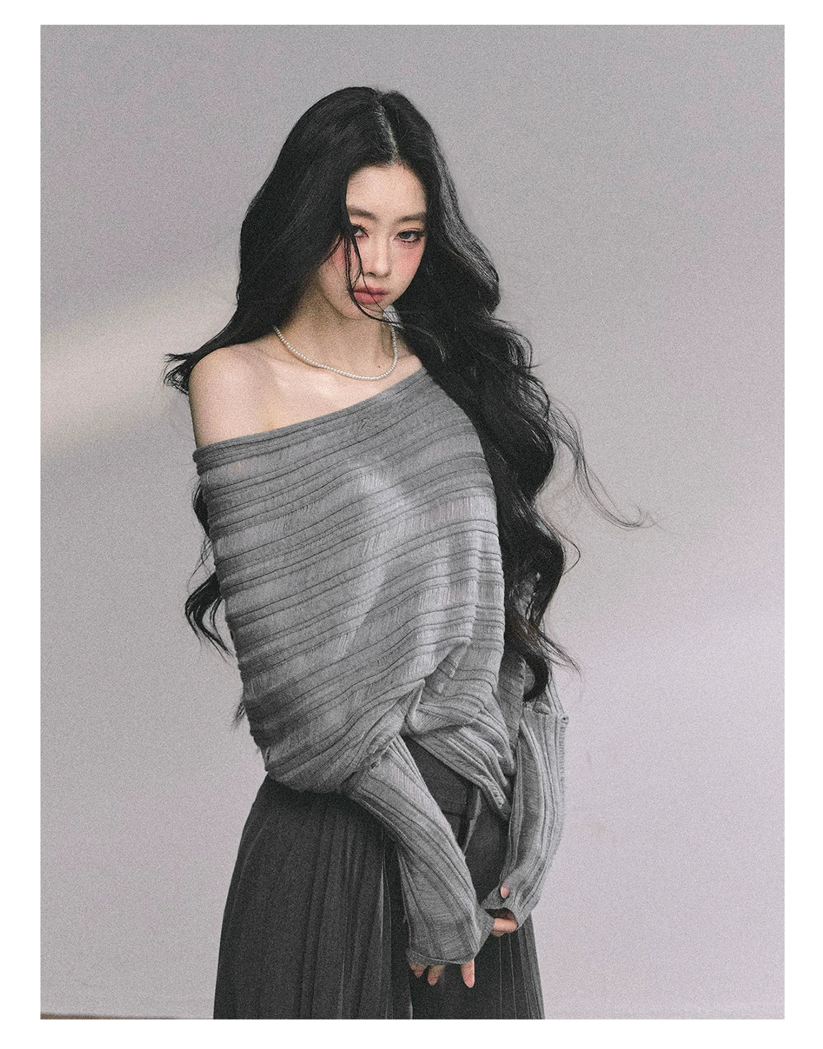 French Asymmetric Cut-Out Knit Sweater