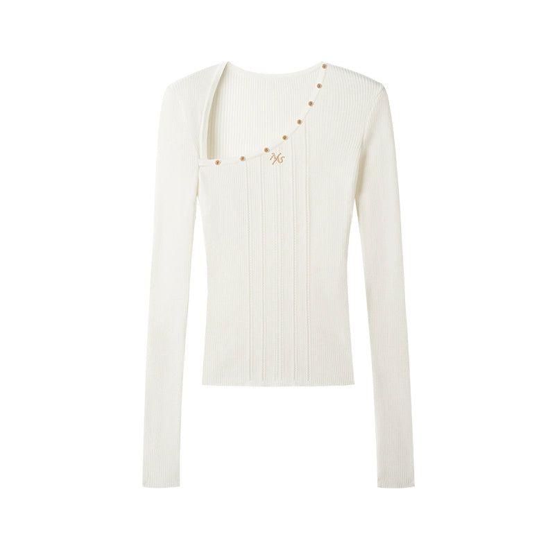 Polar Wool Blend Ribbed Knit V-neck