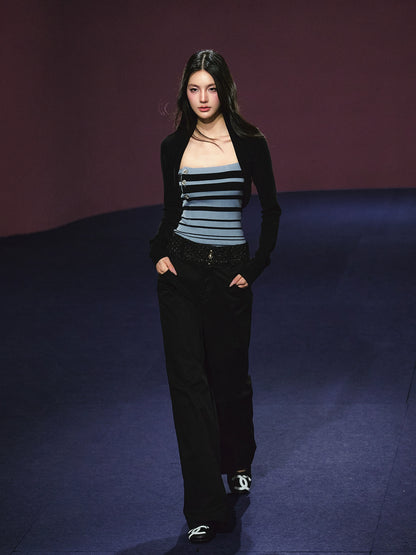 Double-Waistband Two-Piece Wide-Leg Pants - CHINASQUAD