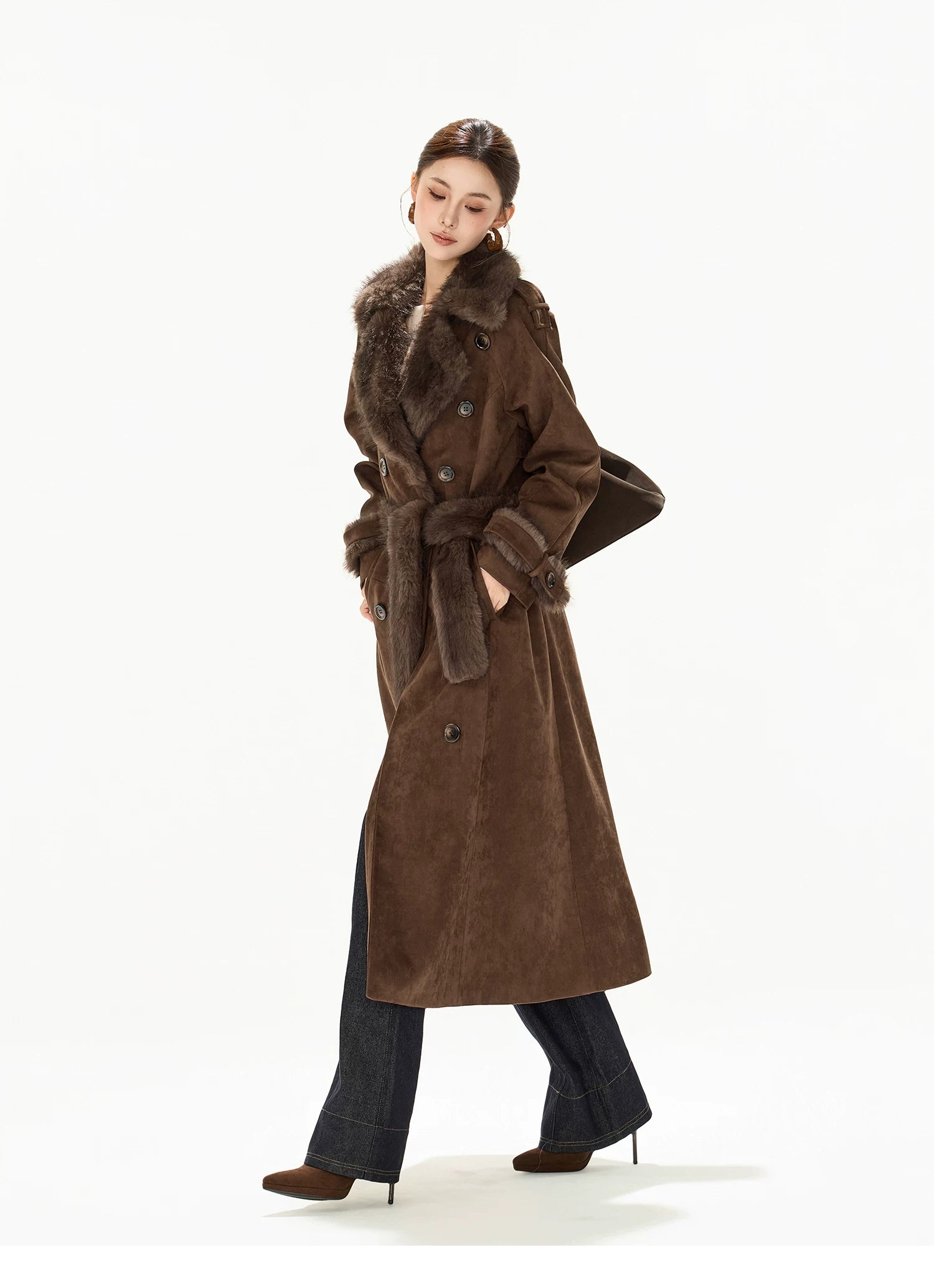 Belted Double-Breasted Long Coat
