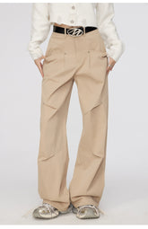 Black & Khaki Star Pleated Utility Wide-Leg Pants - CHINASQUAD