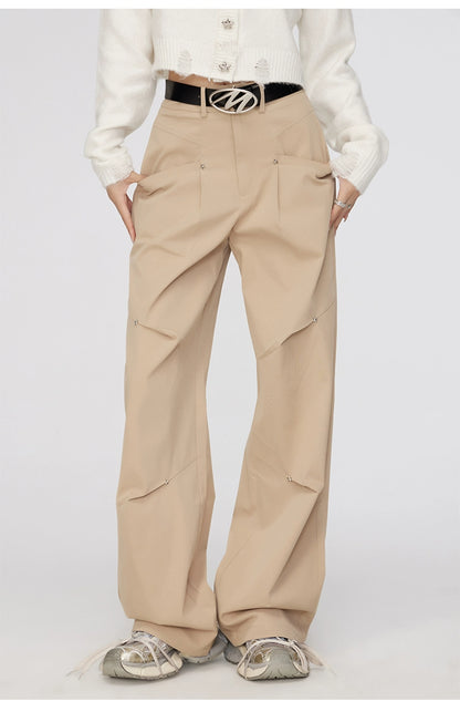 Black &amp; Khaki Star Pleated Utility Wide-Leg Pants - CHINASQUAD